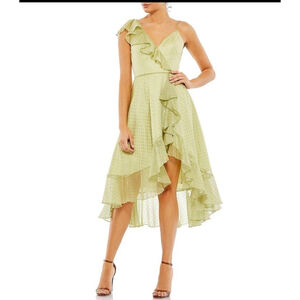 Mac Duggal Leena Chiffon Ruffle High-Low Dress Pistachio Green Polkadot Party14
